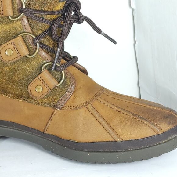 UGG Women's Cecile US 8 Brown Leather Waterproof Sheepskin Lined Duck Boots - Picture 15 of 15